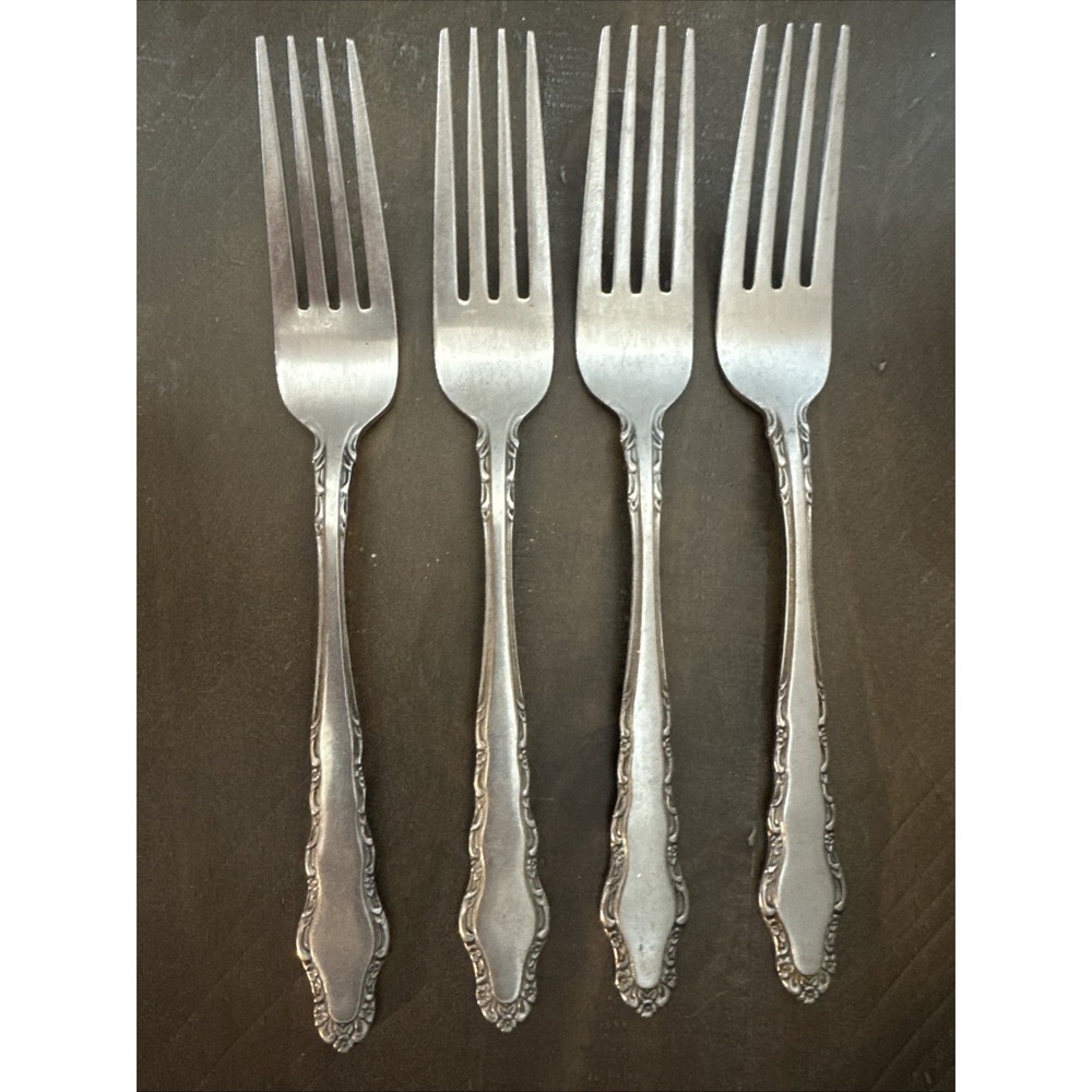 VTG Imperial Stainless Steel Flatware Japan Floral Edge Set‎ Of 4 Dinner Forks